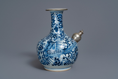 A Chinese silver-mounted blue and white Vietnamese market 'Bleu de Hue' kendi, 19th C.
