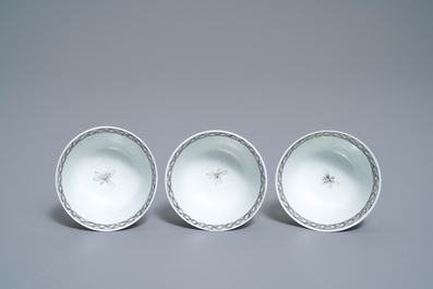 A Chinese grisaille 15-piece tea service with 'brothel' design, Yongzheng/Qianlong