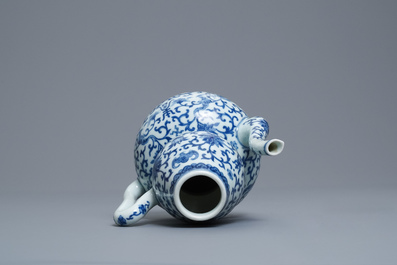 A Chinese blue and white 'bats and shou' jug, 19th C.