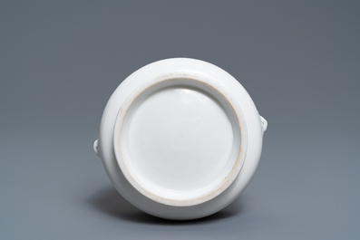 A Chinese blanc de Chine censer with inscription, Kangxi