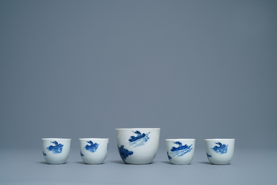 A Chinese 7-piece blue and white Vietnamese market 'Bleu de Hue' tea service, 19th C.