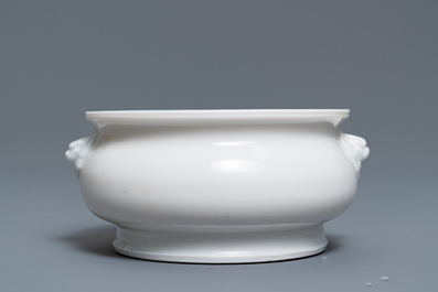A Chinese blanc de Chine censer with inscription, Kangxi