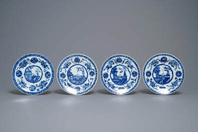 Twelve Chinese blue and white plates with boys, Kangxi