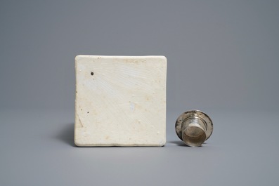 A Chinese square Imari-style silver-mounted bottle, Kangxi