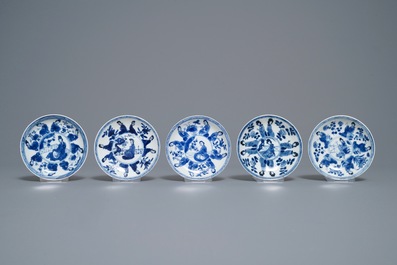 Ten Chinese blue and white 'Long Eliza' cups and saucers, Kangxi