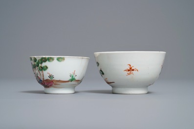 Two Chinese famille rose 'cherrypickers' cups and saucers, Qianlong