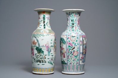 Two Chinese famille rose 'court scene' vases, 19th C.