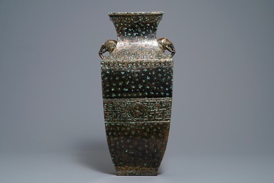 A Chinese faux-bronze-glazed vase, Qianlong mark, Republic