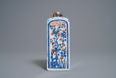 A Chinese square Imari-style silver-mounted bottle, Kangxi