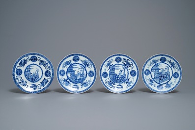 Twelve Chinese blue and white plates with boys, Kangxi