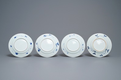 Twelve Chinese blue and white plates with boys, Kangxi
