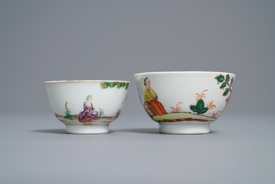 Two Chinese famille rose 'cherrypickers' cups and saucers, Qianlong