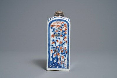 A Chinese square Imari-style silver-mounted bottle, Kangxi