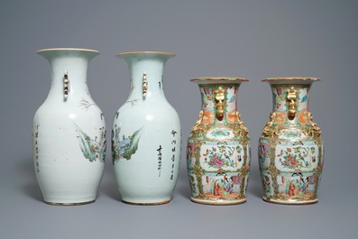 Drie paar Chinese Canton, famille rose en Nanking vazen, 19e eeuw