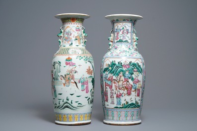 Two Chinese famille rose 'court scene' vases, 19th C.