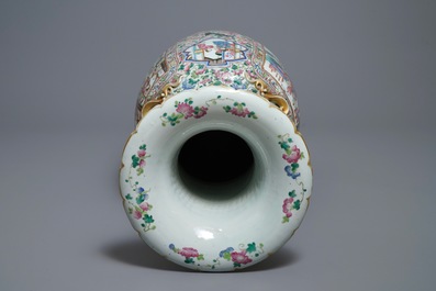 A large Chinese famille rose 'court scene' vase, 19th C.