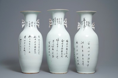 Three Chinese famille rose vases, 19/20th C.