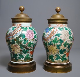 A pair of large bronze-mounted Chinese famille rose vases, 19th C.