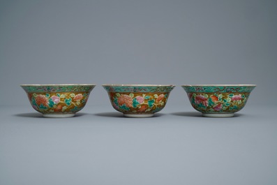 Three Chinese famille rose Straits or Peranakan market bowls, 4-character mark, 19th C.