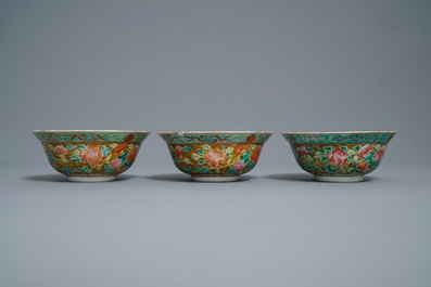 Three Chinese famille rose Straits or Peranakan market bowls, 4-character mark, 19th C.