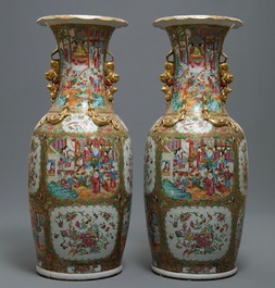 A pair of large Chinese Canton famille rose vases, 19th C.