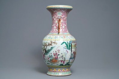 A large Chinese famille rose vase, 19th C.