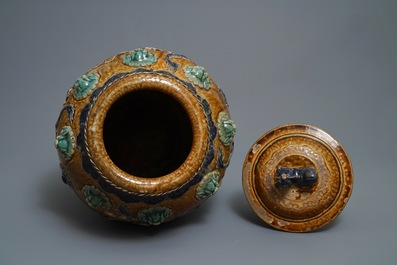 A large Chinese polychrome stoneware martaban jar and cover, Ming/Qing