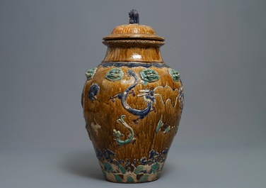 A large Chinese polychrome stoneware martaban jar and cover, Ming/Qing
