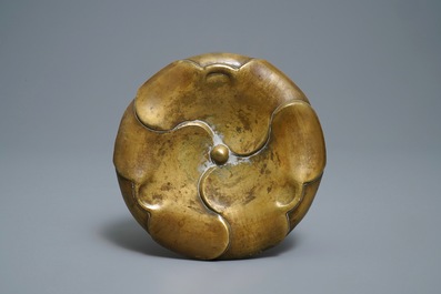 A large Chinese bronze tripod censer on stand, 19th C.