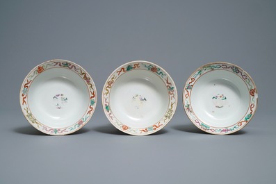 Three Chinese famille rose Straits or Peranakan market bowls, 4-character mark, 19th C.
