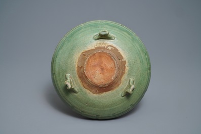 A large Chinese Longquan celadon tripod incense burner, Ming