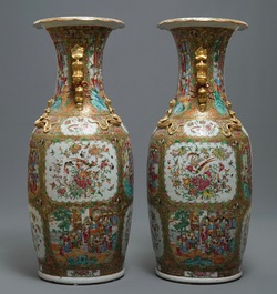 A pair of large Chinese Canton famille rose vases, 19th C.