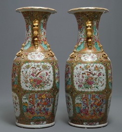 A pair of large Chinese Canton famille rose vases, 19th C.