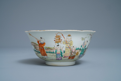 A Chinese famille rose 'playing boys' bowl, four-character mark, Republic