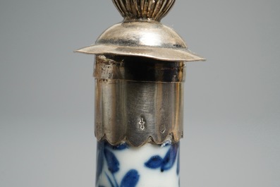 Nine Chinese blue and white silver-mounted vases, Kangxi