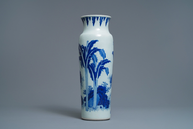 A Chinese blue and white sleeve vase depicting the legendary Zhang Xian, Transitional period