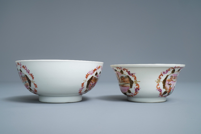 A Chinese famille rose and gilt Meissen-style 17-piece tea service, Qianlong