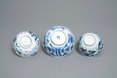 Six Chinese blue and white bowls, Kangxi