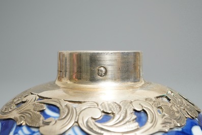 Nine Chinese blue and white silver-mounted vases, Kangxi