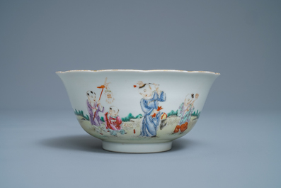 A Chinese famille rose 'playing boys' bowl, four-character mark, Republic