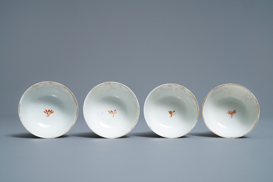 A Chinese famille rose and gilt Meissen-style 17-piece tea service, Qianlong