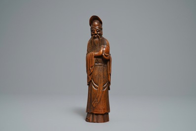 Une figure de Shoulao en bambou sculpt&eacute;, Chine, Qianlong/Jiaqing