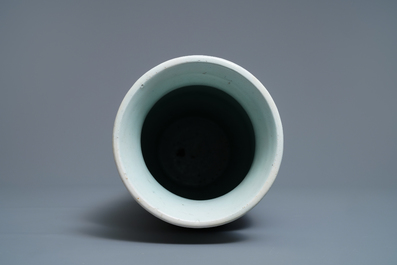 A Chinese blue and white sleeve vase depicting the legendary Zhang Xian, Transitional period