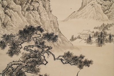 Chinese school, signed Wu Hufan (1894-1968), ink on paper: 'Mountain landscape'