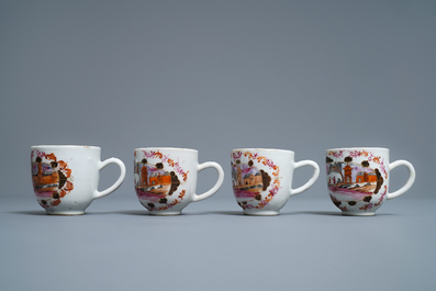 A Chinese famille rose and gilt Meissen-style 17-piece tea service, Qianlong