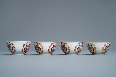 A Chinese famille rose and gilt Meissen-style 17-piece tea service, Qianlong