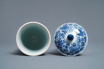 A Chinese blue and white beaker with cover, Kangxi