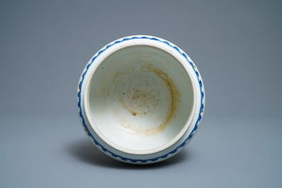 A Chinese blue and white 'lotus scroll' bowl, Kangxi