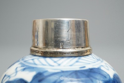 Nine Chinese blue and white silver-mounted vases, Kangxi