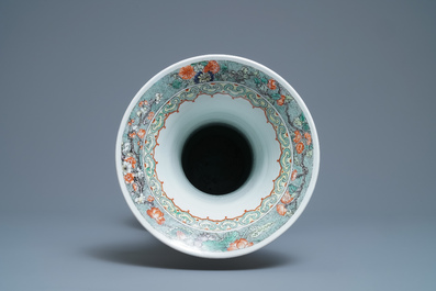 A large Chinese famille verte yenyen vase with animals and flowers, 19th C.
